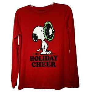Peanuts Snoopy Holiday Cheer Tee Sz L Girl/Boy Red Long Sleeves Cotton Blend NEW